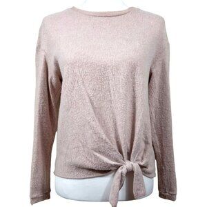 Eri + Ali Very Soft Pale Pink Womens Long Sleeve Sweater Bottom Tie Size Extra S